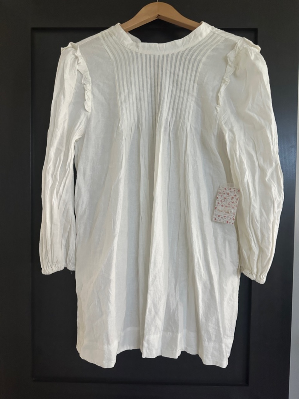 Free People Women's White Pintuck Ruffle Long-Sleeve Top/Tunic